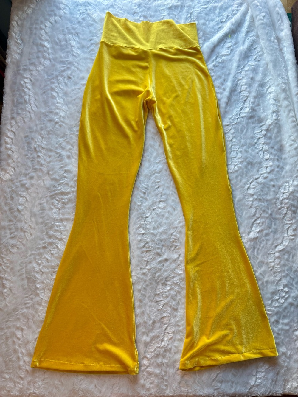 Bright Yellow Stretch Flared Velvet bell bottom Pants